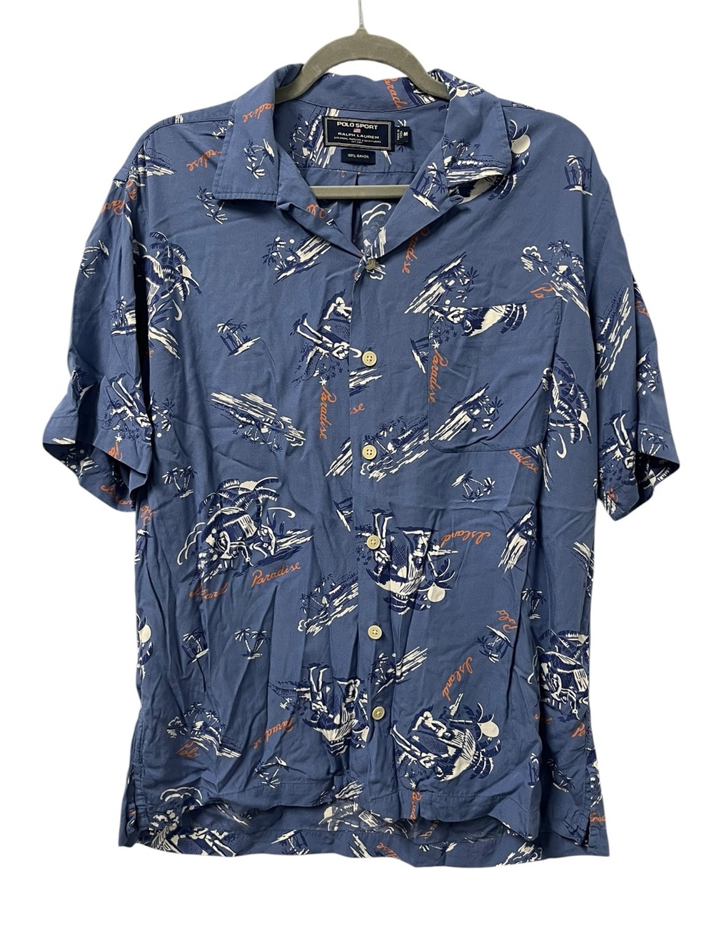 Vintage Polo Sport Ralph Lauren Hawaiian Shirt Men’s M Blue 100% Rayon Aloha